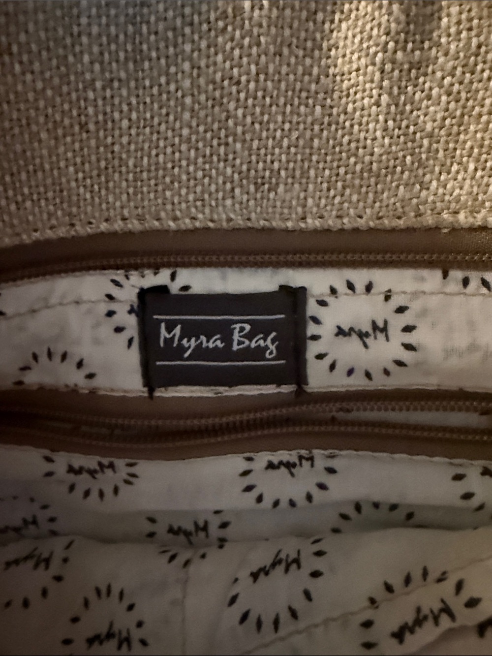 Canvas Floral Tote Bag with Printed Pocket - Beige & Brown - Picture 2 of 2